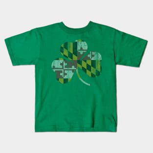 Maryland Flag Irish Shamrock St Patricks Day Kids T-Shirt